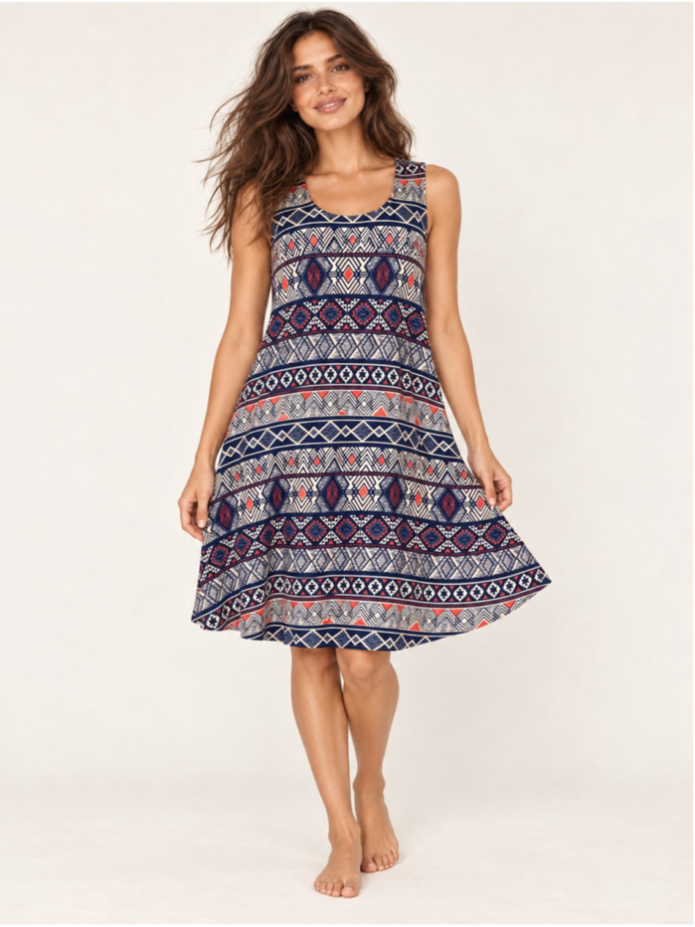 New Directions Tribal Swing Dress Geometric Print Sleeveless Southwestern Boho M